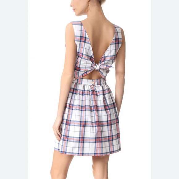 Maison Kitsune Check Bali Dress Women’s Size Small Mini Plaid Red Blue White - Picture 2 of 10